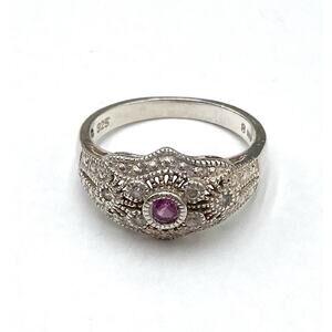 925 NV Ring Sterling Silver Ruby Cubic Zirconium Size 7.5